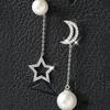 Luxury Imitation Star Moon Asymmetry Long Earrings Elegant Lady Jewelry KTJ