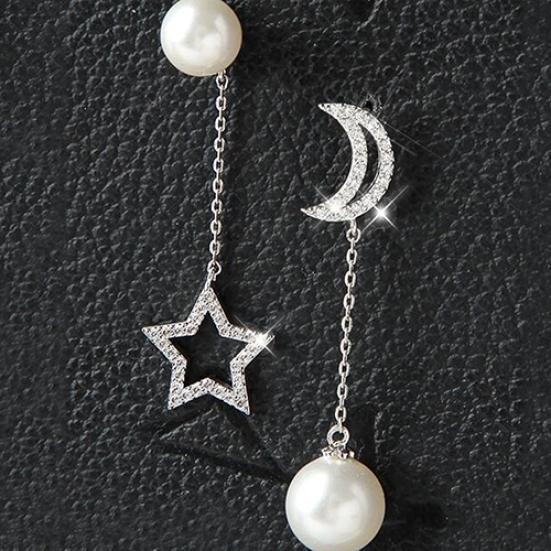 Luxury Imitation Star Moon Asymmetry Long Earrings Elegant Lady Jewelry KTJ
