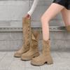 [Giant Display Height] Small Long Boots Maillard Boots Women's Autumn Thick Heel Thick-soled Medium Boots Western Stacking Boots