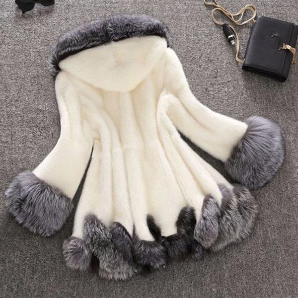 S-12XL Large Size Fluffy Coat Winter Thick Warm Faux Fur Coat Women's Hooded Long Sleeve Faux Fur Jacket Luxury Winter Fur Coat with Faux Fur Collar