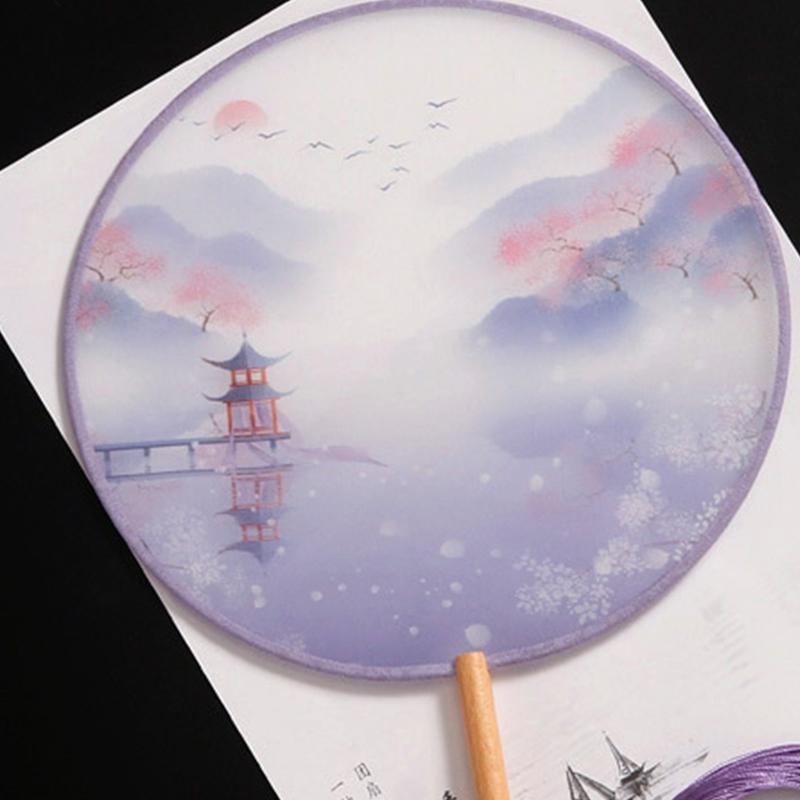 1шт классические печатные кисточки с длинной ручкой круглые веера круглый свадебный веер