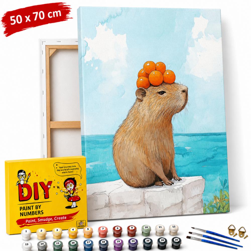 Obraz Do Malowania Po Numerach Z Ramą Kapibara Z Pomarańczami 50X70 Cm