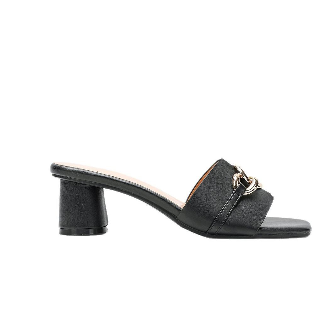 Летняя новая модная обувь с квадратным носком на одной педали, модные универсальные уличные шлепанцы с открытым носком на высоком каблуке