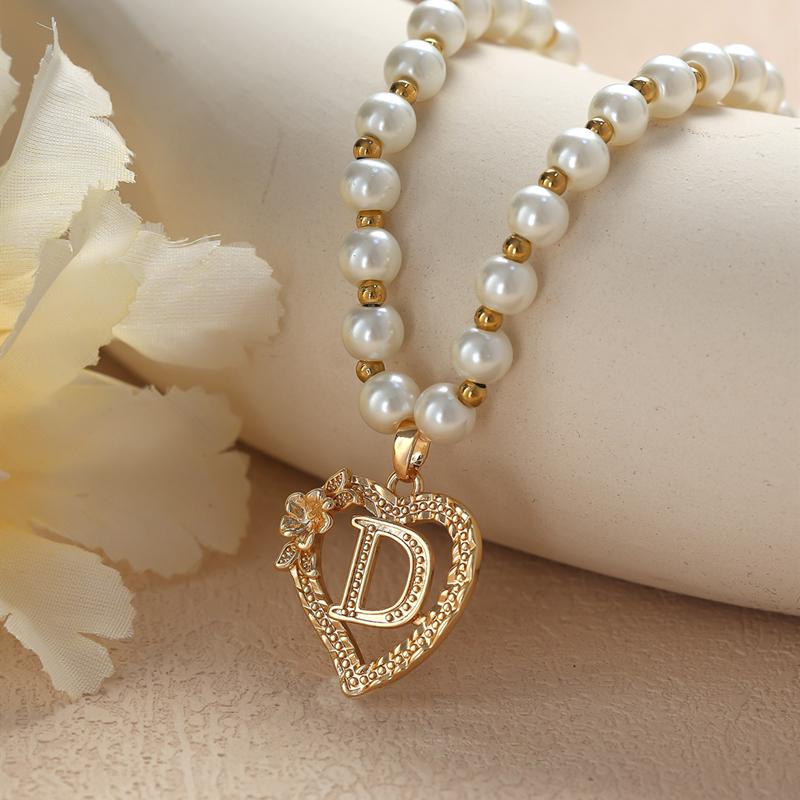 Винтажные цветочные буквы сердечки кулон ожерелья для женщин роскошные искусственные жемчужные цепочки ожерелья корейские ювелирные изделия подарки