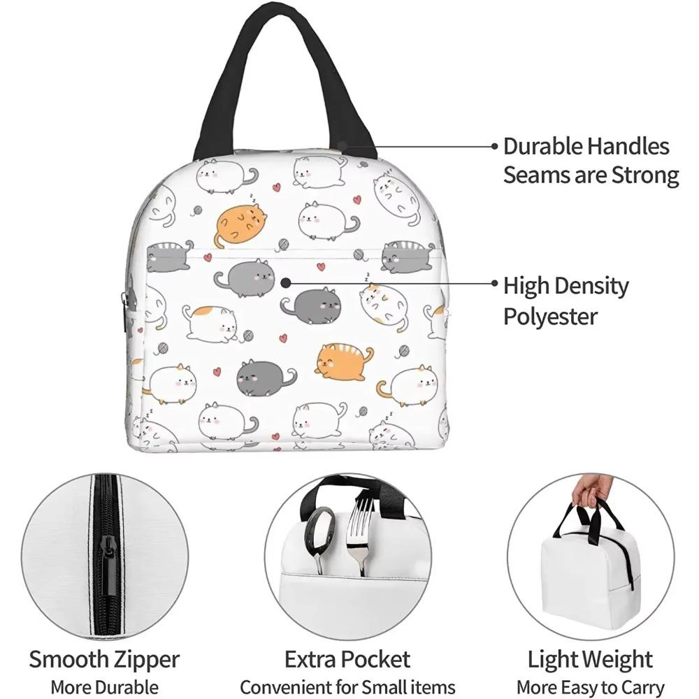 Cute Fat Cat Kitten Lunch Box Bento Box Insulated Lunch Boxes Reusable Waterproof Lunch Bag with Pocket for Office Picnic Beach