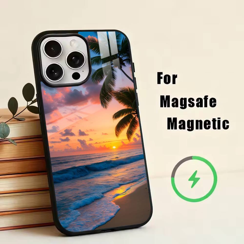 Лето у моря Чехол для телефона Для iPhone17,16,15,14,13,12,11 Plus,Pro Магнитный Для Magsafe Беспроводная зарядка