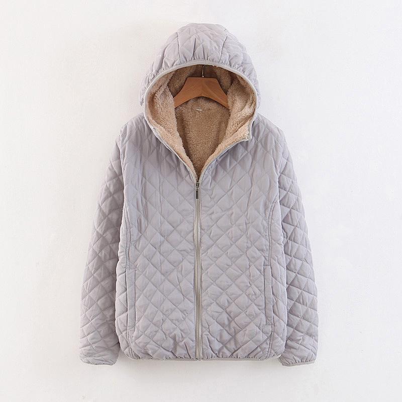 Women's Hooded Coat Casual Slim Check Lamb Fleece Top Thick Warm Plus-size Jacket
