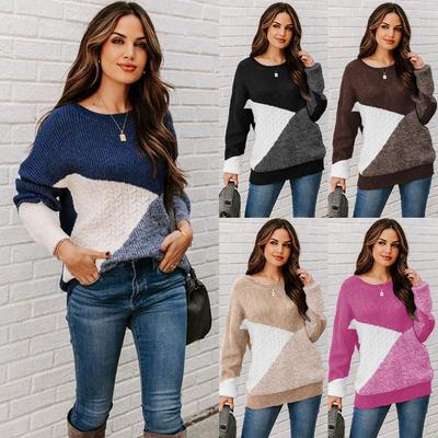 Зима Новая Личность Красочный Женский Вязаный Свитер Женский Круглый Вырез Большие Размеры Свободный Свитер Женский