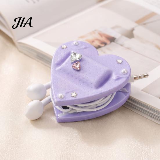 Earphone Case for Wired Headphones Heart Shape Earbud Organizer with Faux Diamonds, Portable Headphone Storage Cute Bag Charm Girls Holder Bags