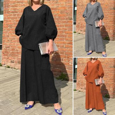 1 комплект женского костюма: топ с v-образным вырезом и широкие брюки из дышащей ткани, свободный комплект из двух предметов