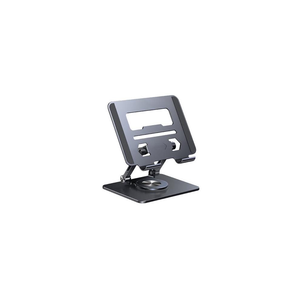 Adjustable Aluminum Laptop Stand - 360 Rotation, Foldable Tablet Bracket, Height 2-17cm, Fits 4-12.9 inch Devices, Gray