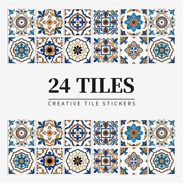 24PCS  Creative Kitchen Tile Stickers Waterproof Mandala Flowers Tile Paste Self-adhesive Wallpaper Bedroom Decoration Stickers