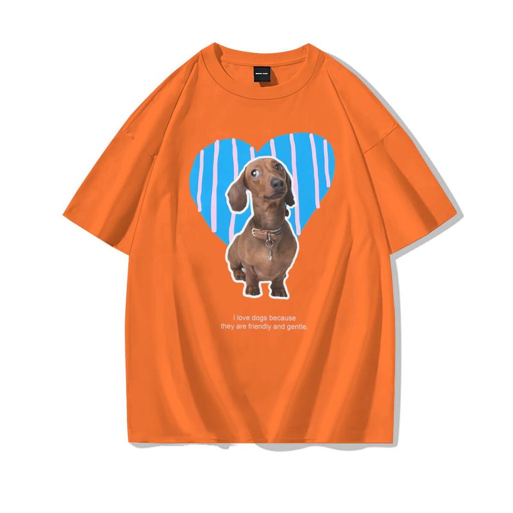 Dachshund Dog With Heart Unisexs Tshirt Harajuku Street Tops Girls Summer Oneck Tops Cute Dog Lover 100 Cotton Tshirt
