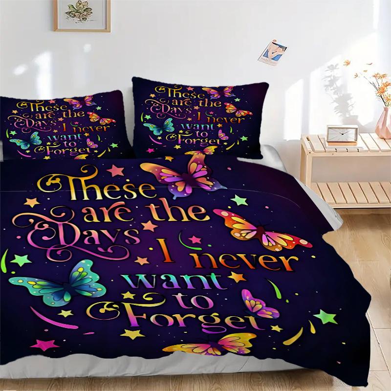 3pcs Colorful Butterfly Ideas Quilt Set Cartoon Themed Bed Quilt Set Lovely Character Bedroom Decor Bed Quilt Set Four Seasons (1 Cover + 2Pillow