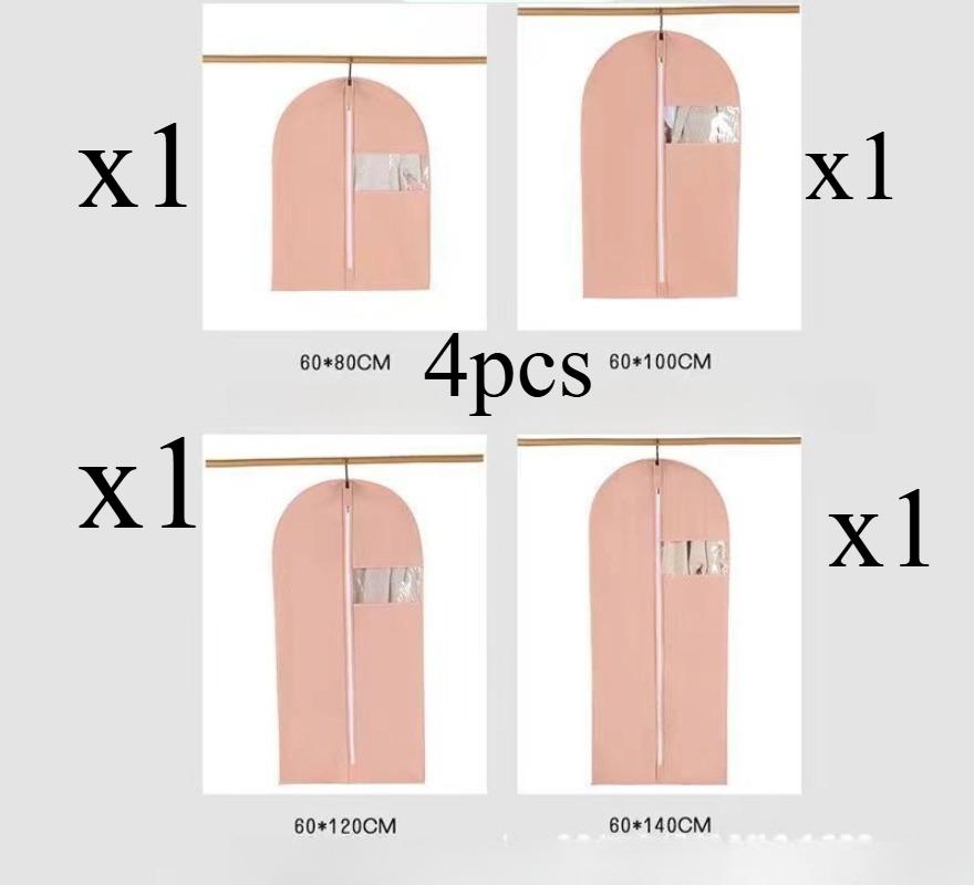4pcs/set Clothes Dust Cover Wardrobe Walk-in Closet Household Visible Non-woven Fabric Fully Enclosed Coat Suit Hanging Bag
