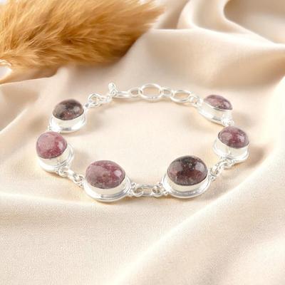 Натуральный овальный черный родонит, драгоценный камень, серебро 925 пробы, браслет ручной работы 8,5" RB-3-22