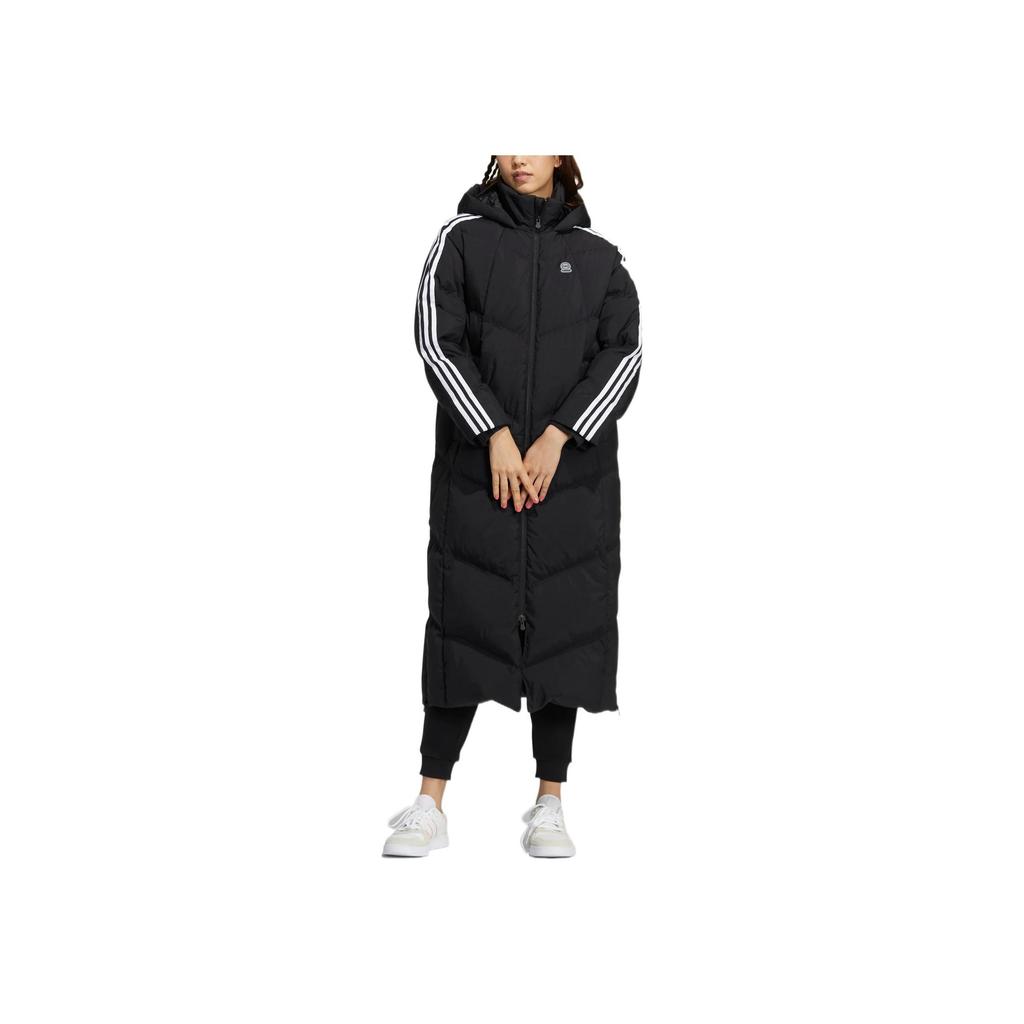 Adidas Neo Long Hooded Down Jacket With Logo Print And Three Stripe Details Women Jacket Black HN9866