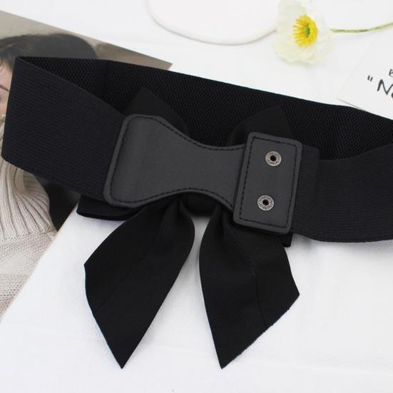 Women Elegant Large Bowknot Elastic Belt Dress Decorative Versatile Wide Belt Elastic Waistband Decoration