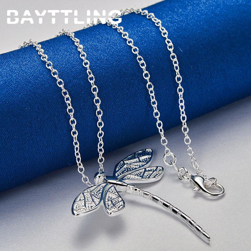 Charm 925 Sterling Silver 16-30 Inches Fine Dragonfly Necklace For Women Wedding Engagement Gift Temperament Jewelry Fashion