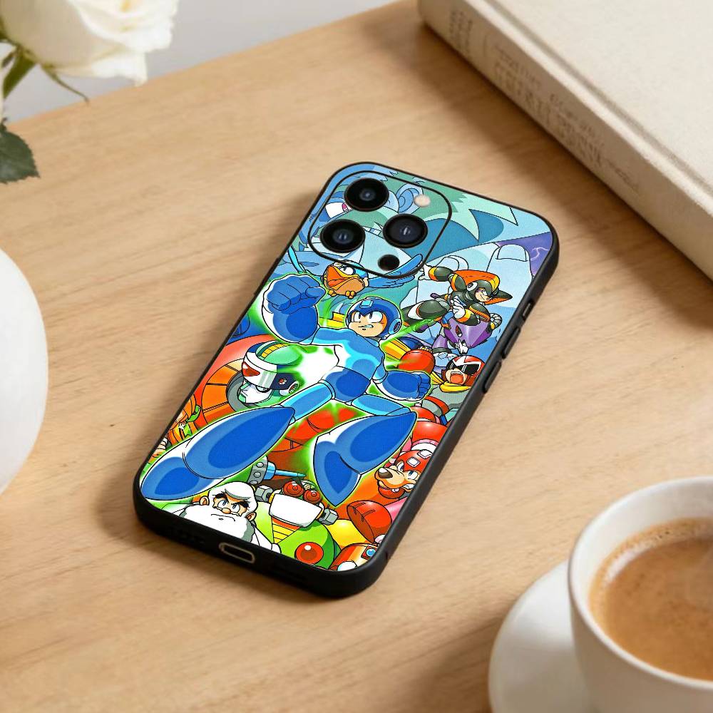 Чехол для телефона H-Mega Man Аниме для iPhone 17 16 15 14 13 12 Max Plus Силиконовый Черный Чехол