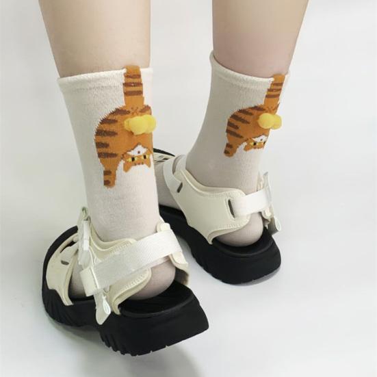 Cute Cat Socks with Balls 3D Fuzzy Balls Novelty Funny Animal Socks Women's Soft Cotton Crew Socks for Cat Lovers Christmas Birthday Gifts