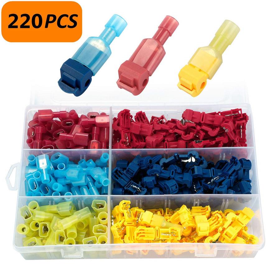 220pcs T-Tap Electrical Wire Crimp Terminals Quick Splice Cable Spade Connector