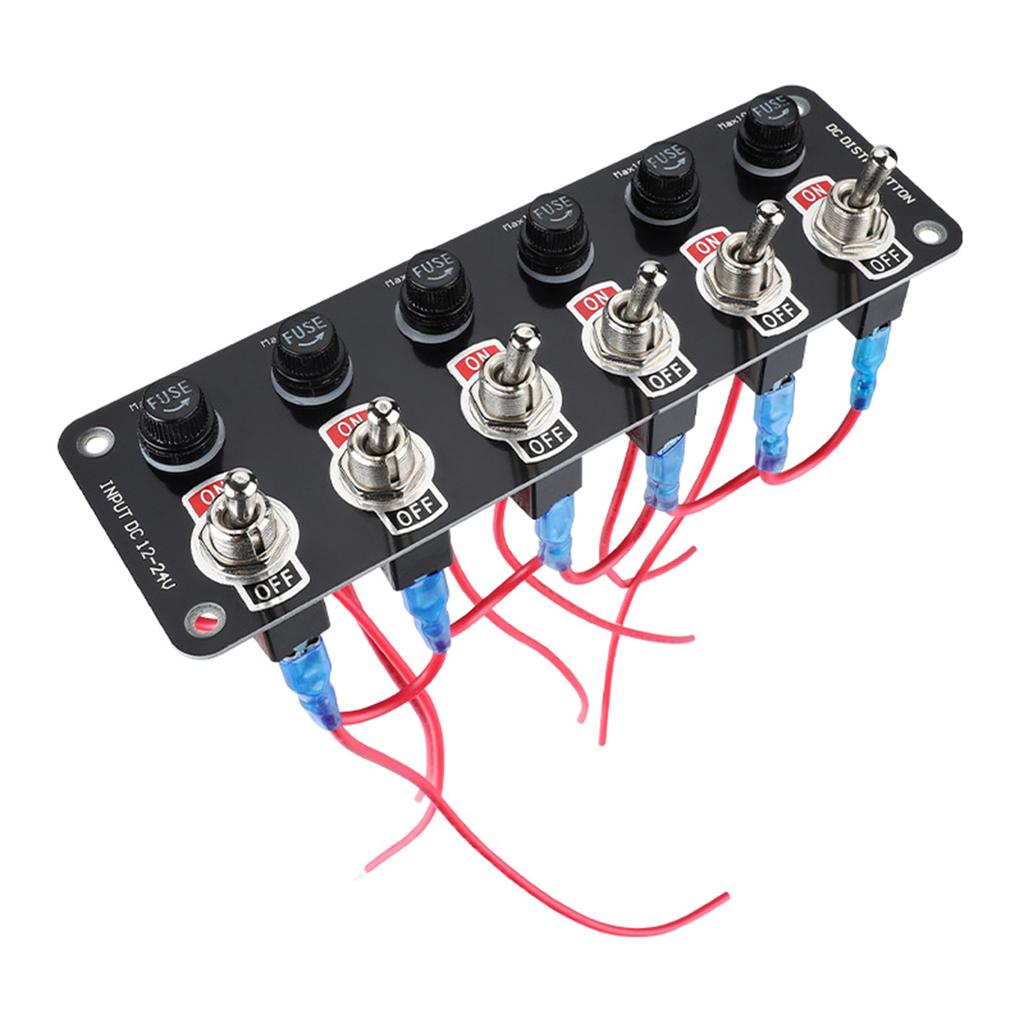 Rockers Switch, 6 Gang Round Rockers Switch Panel, Waterproof Easy-to-Install 12V 24V Switch 10A Fuses for Boats