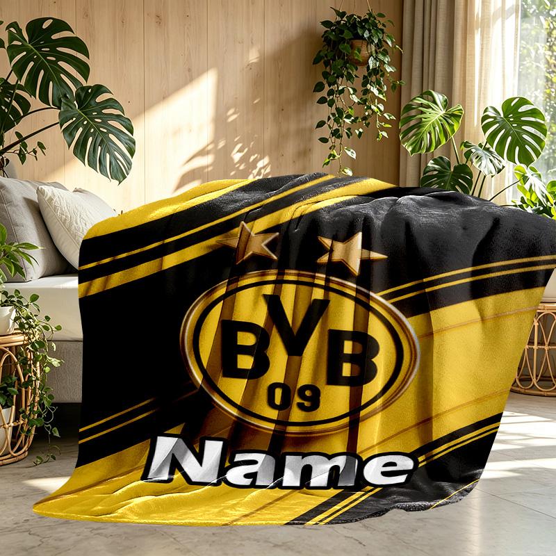 Custom Name Personalized Borussia Dortmund Print Blanket, Home Decor, Bedroom, Sofa, Camping, Couch, Gifts for Birthday ChristmasEnthusiasts