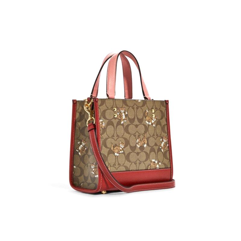 COACH handbag Dempsey 22 Animal emblem playful and cute cat canvas and cowhide Tote bag Tote bag shopping bag crossbody small size women's presbyopia