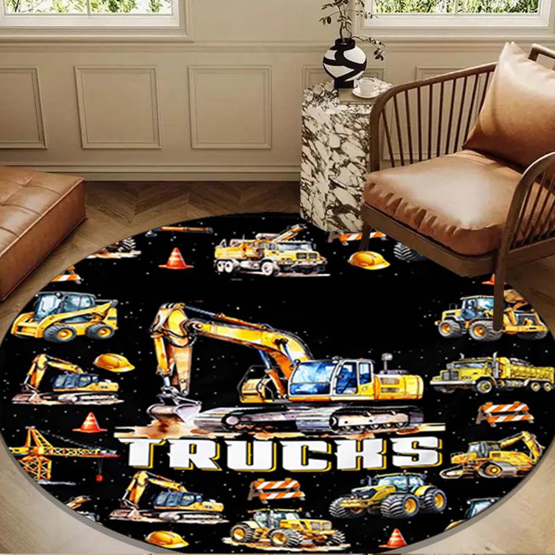 Construction excavator Round Rug for Livingroom,Bedroom, Palyroom, Chair Rug, Area rug, Circle Carpet, Large Size Fan Christmas gift