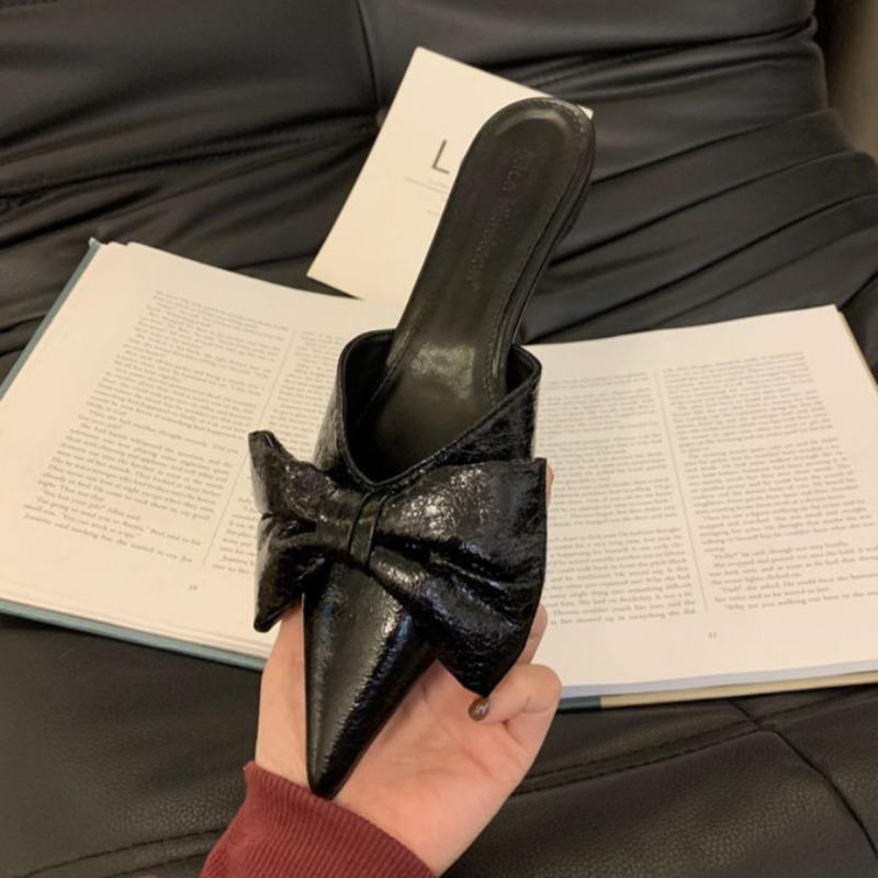 Модные весенние новые сандалии на плоской подошве для женщин, модные с острым носком, с неглубоким вырезом, с бантом-бабочкой, на мягкой подошве, противоскользящие, износостойкие шлепанцы