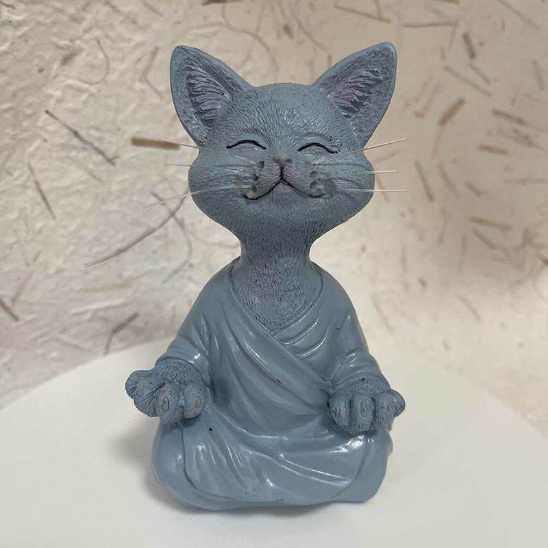 Скульптура кошки для медитации, украшения для дома, черная смоляная йога, сидящая кошка дзен, черный будда, украшение для сада на открытом воздухе