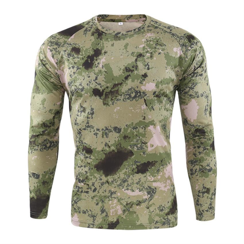 Spring and Autumn Outdoor Python Print 3D Jungle Camouflage Training Clothing Crewneck T Shirt Men's Loose Long Sleeves