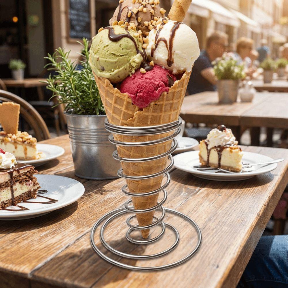 Conical Spring Ice Cream Cone Holder Stainless Steel Waffle Display Stand  Food Display