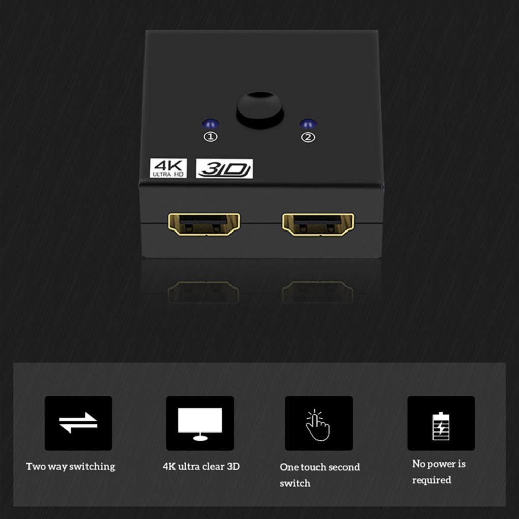 4K HD Переключатель 2 порта Двунаправленный 2x1/1x2 HD Переключатель-разветвитель Поддерживает HD 4K 1080P 3D для Windows Linux