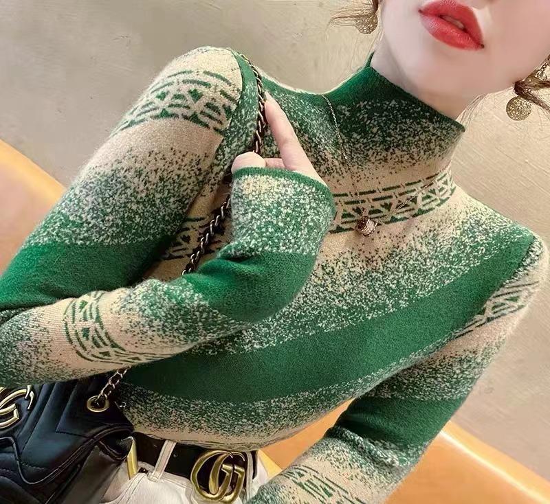 Пуловер с полувысоким воротом, вязаный базовый свитер, женский осенне-зимний новый облегающий модный вязаный свитер