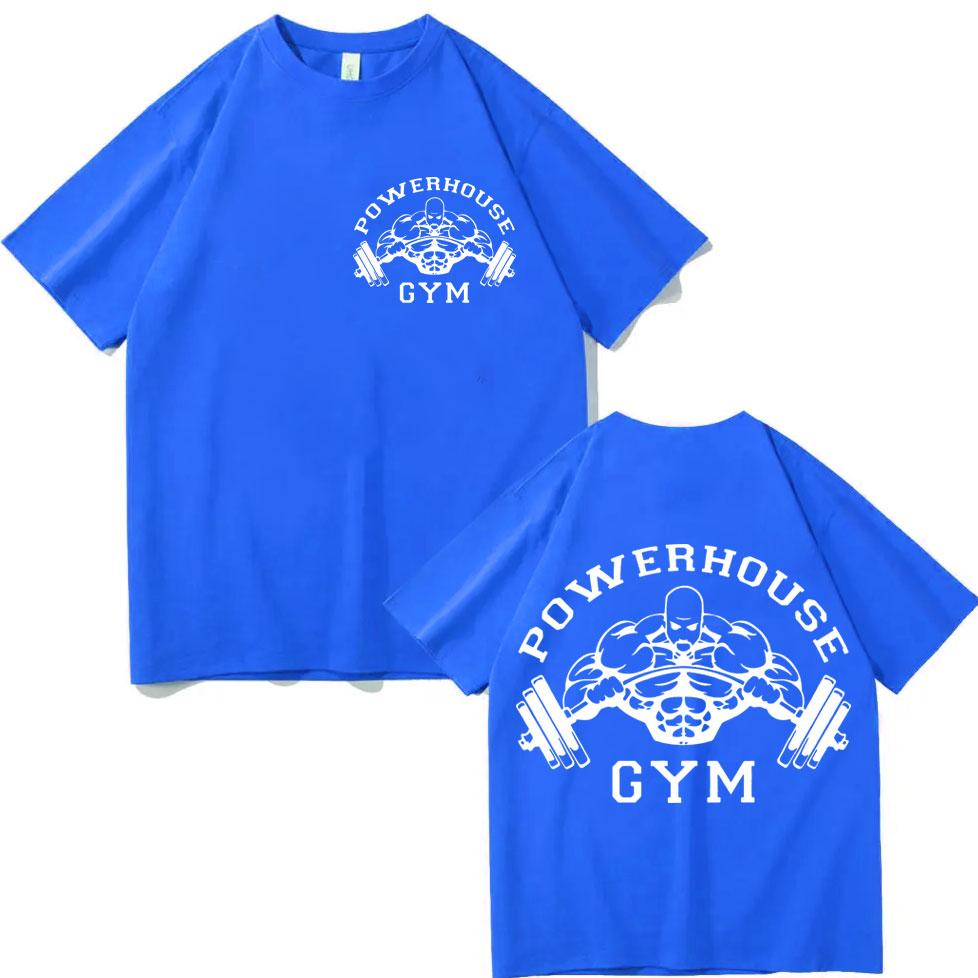 Powerhouse Gym Двусторонние Графические Футболки Модные Повседневные Свободные Футболки с Коротким Рукавом Мужские Женские Высококачественные Хлопковые Футболки