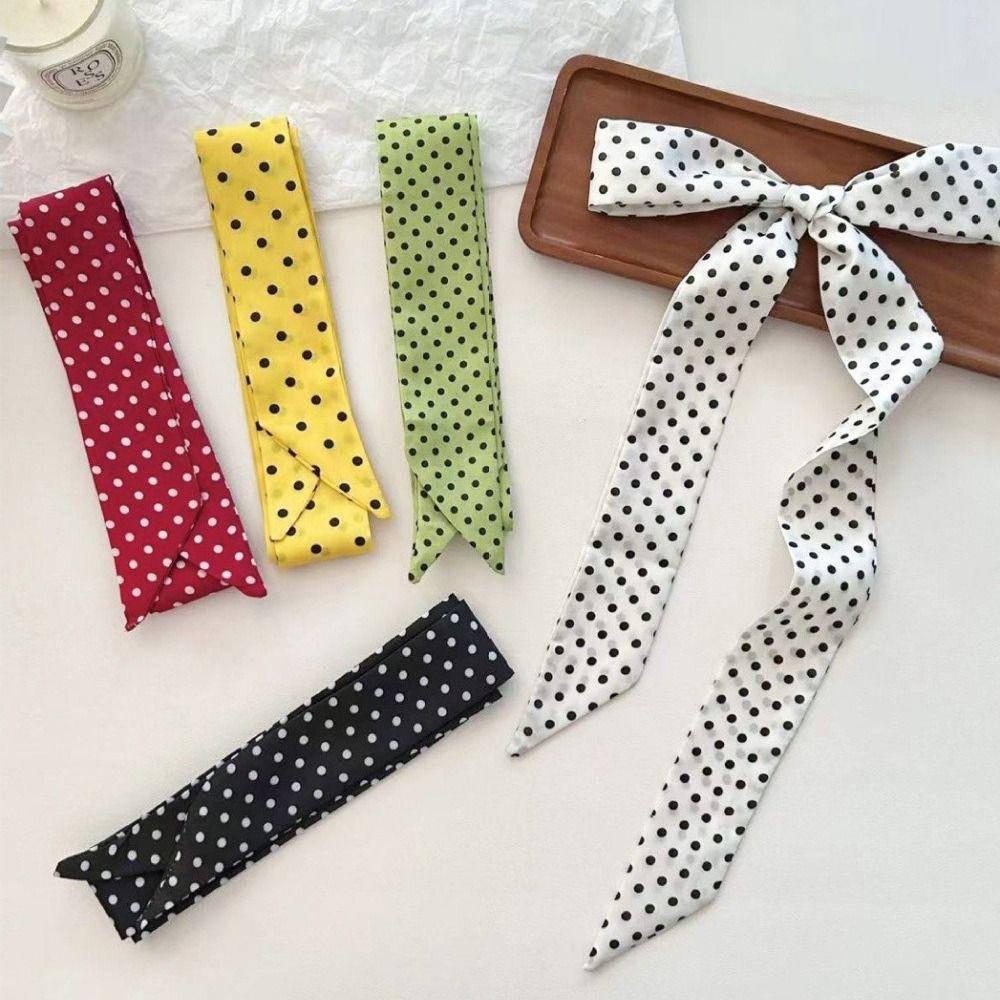 Streetwear Style Polka Dot Scarf Versatile Long Scarf Vintage Hair Band for Women