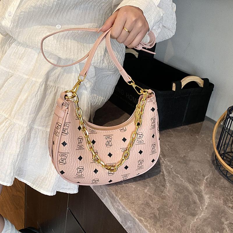 Women's Bag New Shoulder Messenger Women's Bag Fashionable Versatile Small Square Bag Bear Crescent Bag