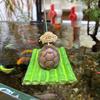 Floating Bamboos Raft Fishing Turtles Sculpture Resins Miniature Garden Pond Decors For Outdoor or Desktop Ornament