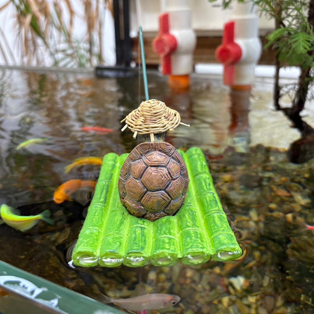 Floating Bamboos Raft Fishing Turtles Sculpture Resins Miniature Garden Pond Decors For Outdoor or Desktop Ornament