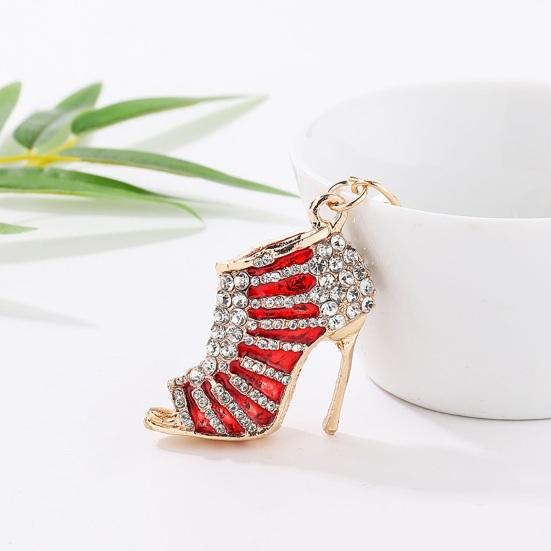 High Heels Keychain with Buckle Decorative Alloy Keyring Colorful Rhinestones Car Key Holder Backpack Accessories
