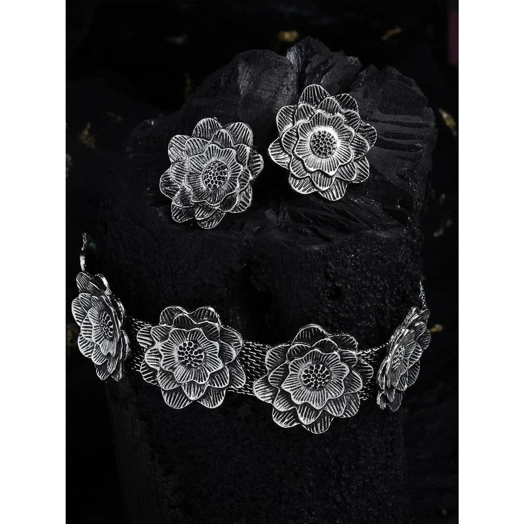 Новейший стильный традиционный набор украшений из окисленного серебра для женщин