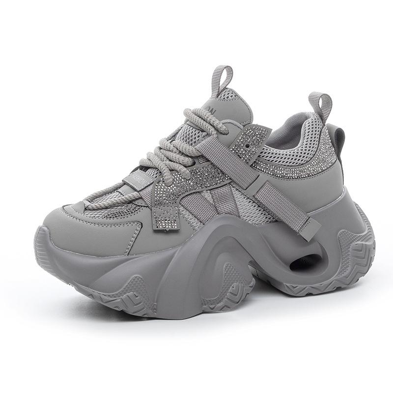 Летние новые кожаные дышащие кроссовки на толстой подошве, в стиле "dad shoes", с сетчатыми вставками, повседневные