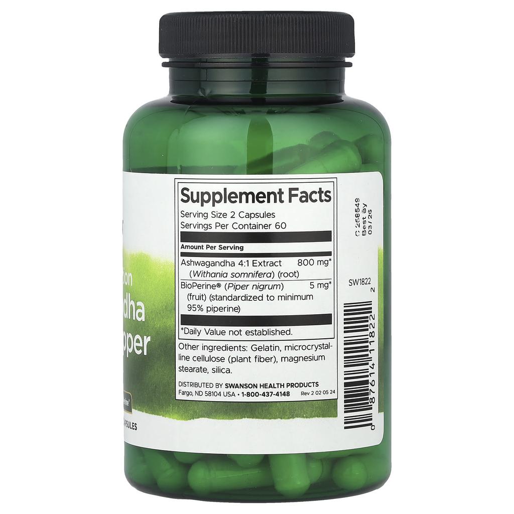 Swanson High Absorption Ashwagandha and Black Pepper, 120 Capsules