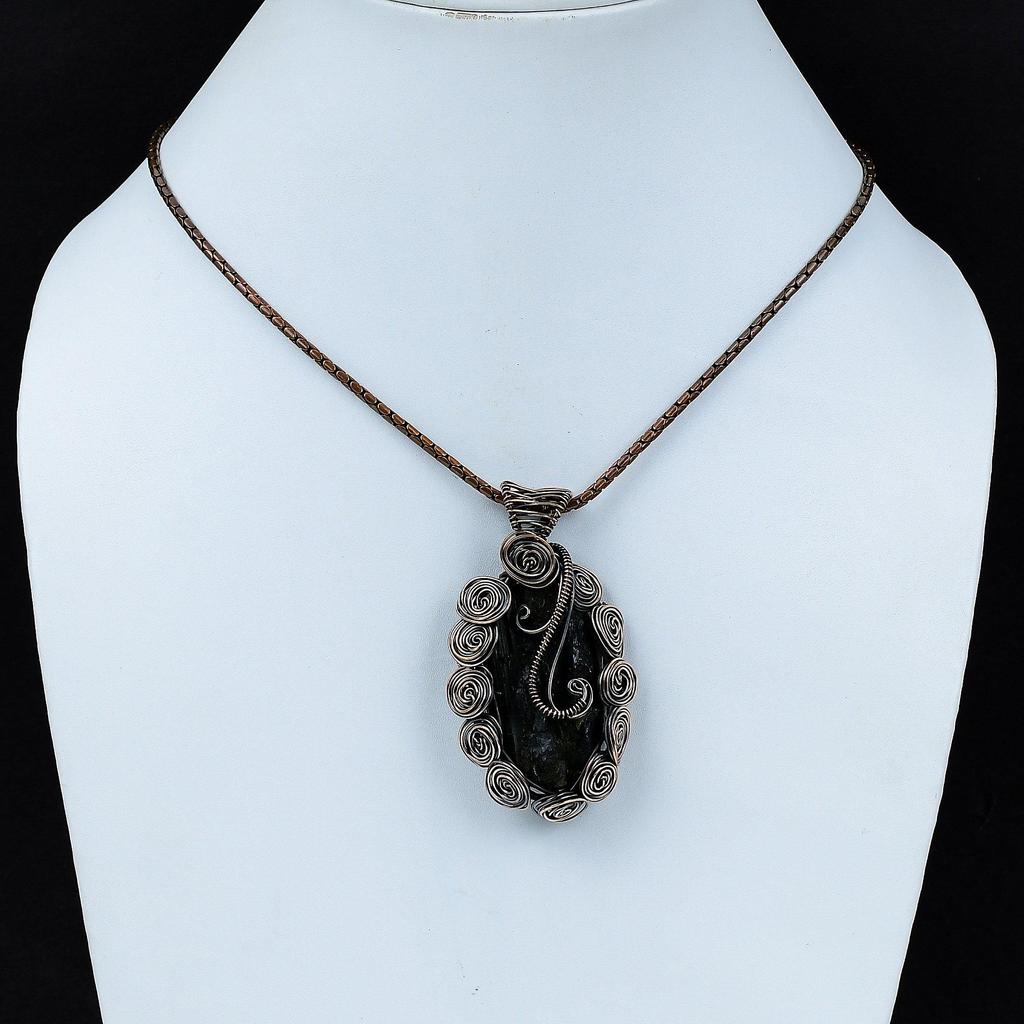 Черный Турмалин Драгоценный Камень Медная Проволока Обернуть Кулон Ручной Работы Подарок Ювелирных Изделий