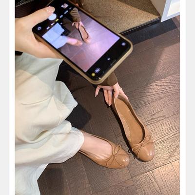 Вымытая лошадиная кожа~ Кожаные ретро туфли-лодочки с бантом женские 2025 новые с круглым носком из масляного воска балетки