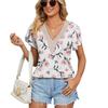 Женская футболка с v-образным вырезом и принтом, свободная футболка с рукавами-лепестками