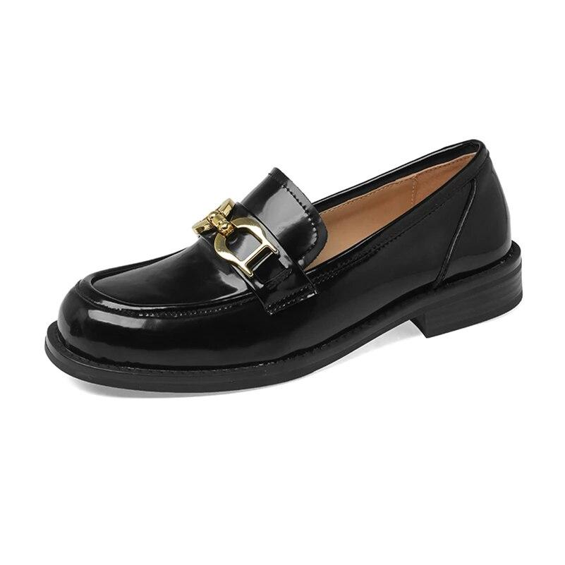 Meotina Женские лоферы из натуральной кожи с круглым носком на плоской подошве с металлическими украшениями, женская модная повседневная обувь, весна-осень, черный, коричневый 40