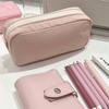 Simplicity Solid Color Pen Bag Zipper Design Large Capacity Pencil Case Portable Stationery Bag Gift